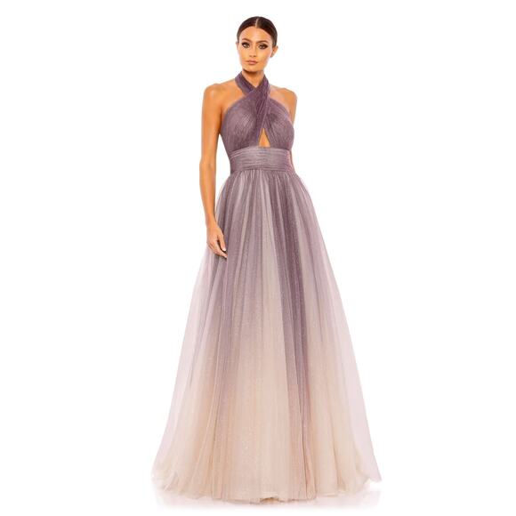 Mac Duggal 20376 Charcoal Ombre Glitter Halter Neck Ballgown Size 6 NEW - Picture 1 of 8